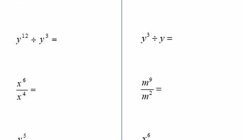 Quotient Rule of Exponents Worksheets (printable, online, answers