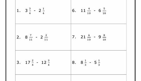 math mixed number subtraction worksheet