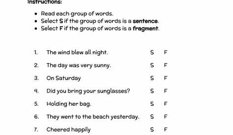 fragment worksheet grade 6