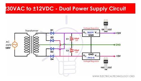 Dual Power Supply Circuit Diagram - 230VAC to ±12VDC