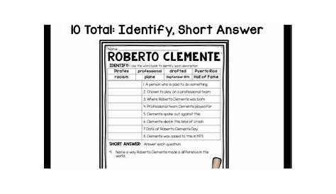 Roberto Clemente Biography Reading Comprehension Worksheet Latino Baseball