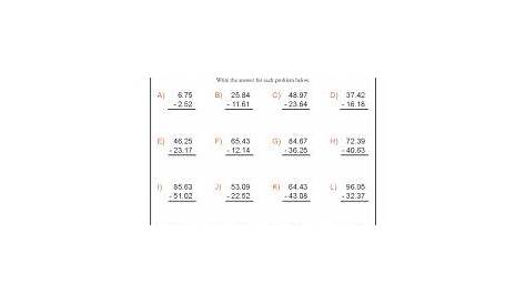 Subtracting Decimals - Hundredths | Decimal Worksheets