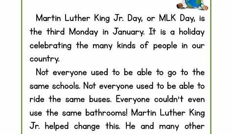 Martin Luther King Jr Day Reading Comprehension Worksheet - Have Fun