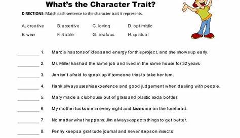 identifying character traits worksheets