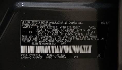 toyota rav4 color code location