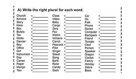 worksheets for plural nouns