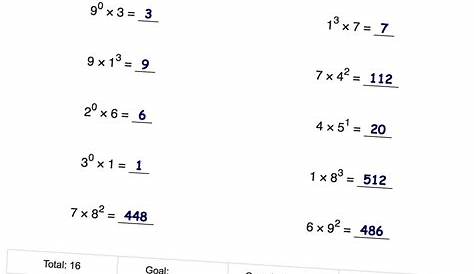 exponents worksheet grade 8