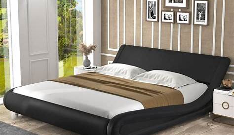 Amolife Queen Size Bed Frame with Curved Adjustable Headboard, Faux