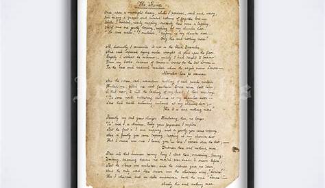 Printable The Raven Edgar Allan Poe poem handwriting manuscript page