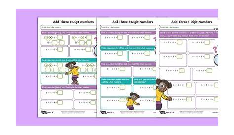 👉 Add 3 1-Digit Numbers Worksheets (teacher made)