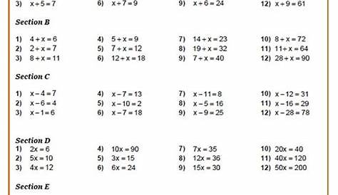solving simple equations worksheets
