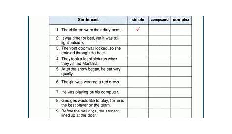 complex and compound sentence worksheet