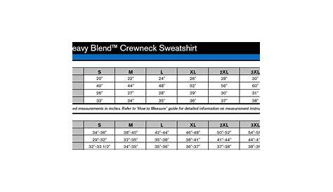 gildan heavy blend crewneck sweatshirt size chart