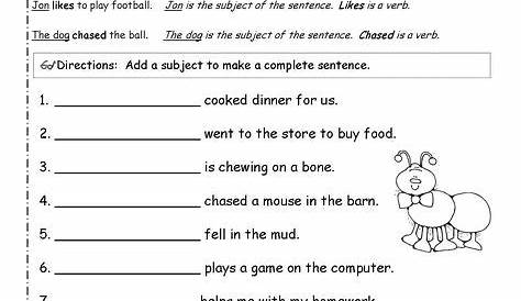 subject predicate worksheet for grade 2