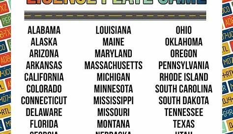 state license plate game printable