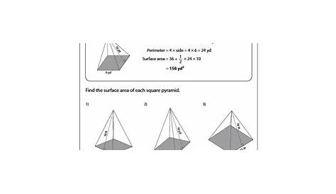 surface area of pyramids worksheets