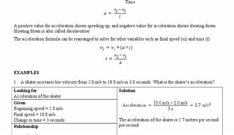 Acceleration Calculations Worksheet Answers