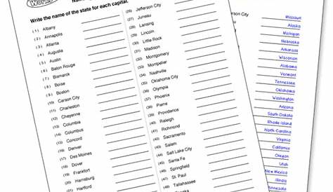 state capitals worksheets