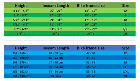size chart for bikes to height