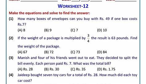 linear equations worksheets