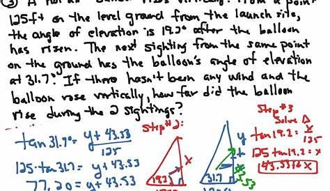 trig word problems worksheet answers