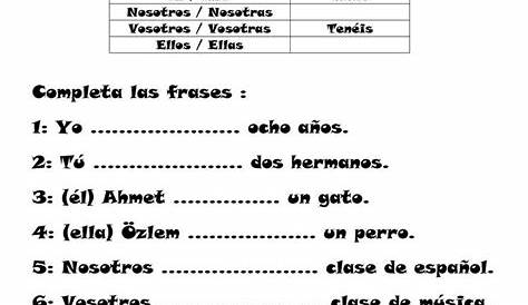 gramatica el verbo tener worksheet answers
