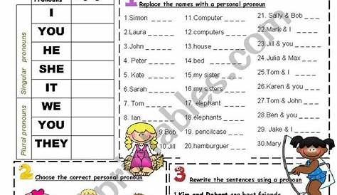 the worksheet for personal pronouns is shown in this graphic file