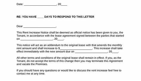 sample letter of rent increase to tenant