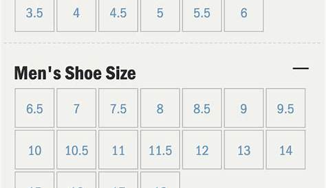 vans size chart mens shoes