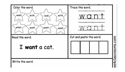 Free Sight Word Worksheet - (want) - Free4Classrooms