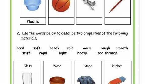 Grade 1 Science worksheet "materials" | First grade math worksheets