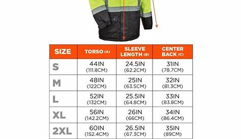winter jacket size chart