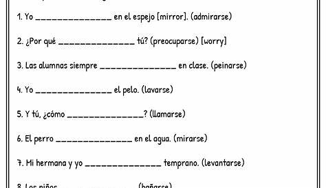 reflexive verbs spanish worksheets answer key