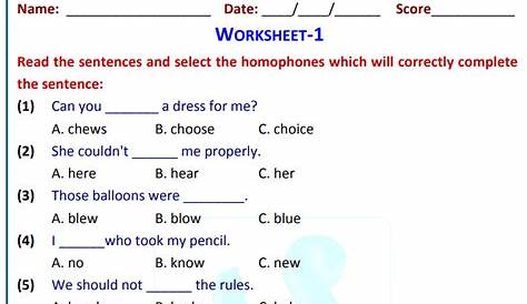 homophones worksheets with answers