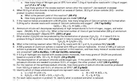 stoichiometry limiting reagent worksheets