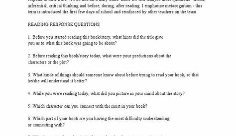 Sustained Silent Reading Reading Response Questions