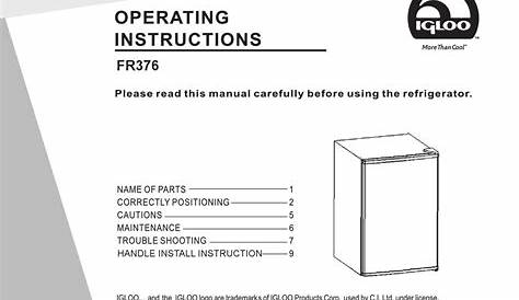 IGLOO FR376 OPERATING INSTRUCTIONS MANUAL Pdf Download | ManualsLib