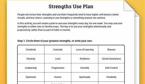 strengths exploration worksheets