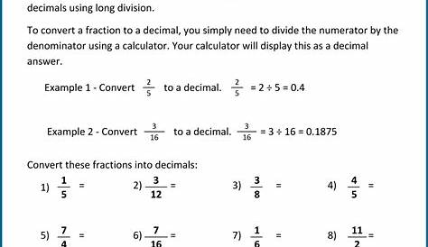 Converting Fractions To Decimals Worksheet 7th Grade Worksheet : Resume