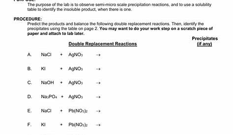 Double Replacement Reaction Worksheet