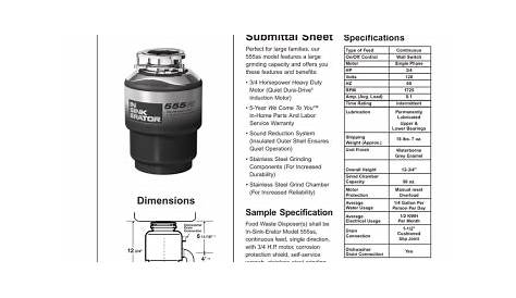InSinkErator | 555ss® Food Waste Disposer Specifications | Manualzz