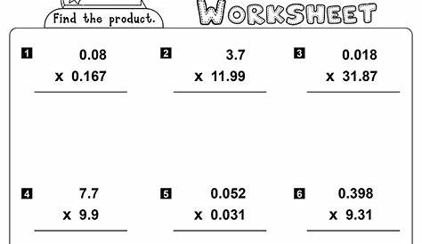 multiplication of decimals worksheets