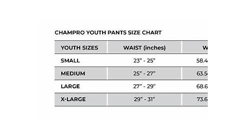 football pants size chart