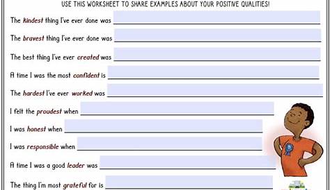 self confidence self esteem worksheets for adults