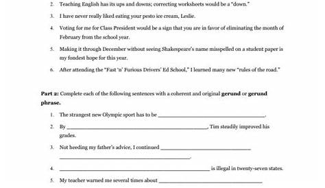 gerunds and gerund phrases worksheets answer key