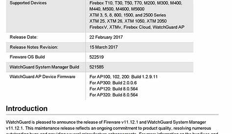 WATCHGUARD FIREBOX T10 RELEASE NOTE Pdf Download | ManualsLib