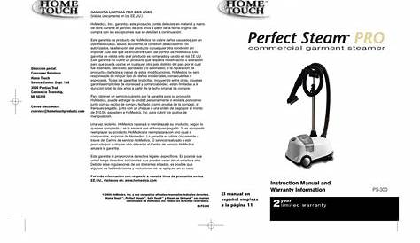 HOME TOUCH PERFECT STEAM PRO PS-300 INSTRUCTION MANUAL AND WARRANTY