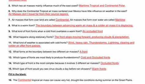 Air Masses And Fronts Worksheet Answer Key — db-excel.com