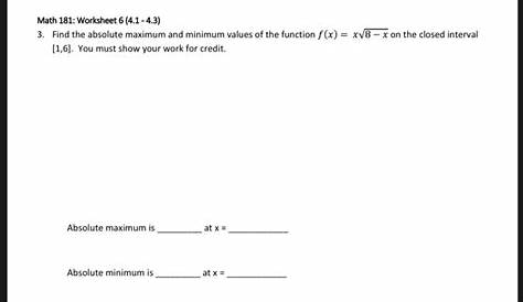 minimum and maximum of a graph worksheet