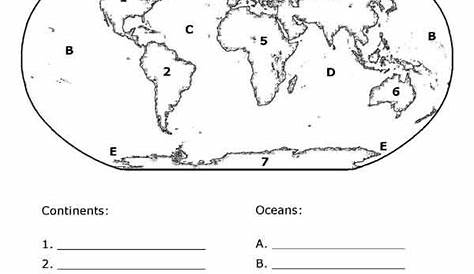 worksheets continents and oceans